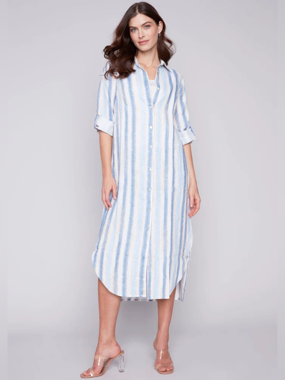 ✨CHARLIE B STRIPED LONG LINEN TUNIC DRESS SIZE S